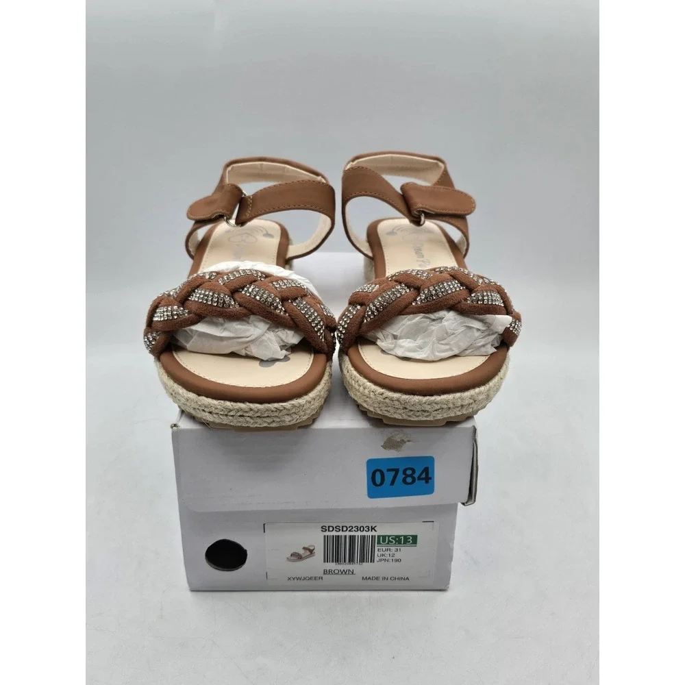 NIB Dream Pairs Girls Espadrille‎ Flatform Platform Wedge Sandal - Brown - Sz 13